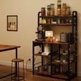 thumbnail image 4 of Bakers Rack with Power Outlet, Coffee Bar with Wire Drawer, Microwave Stand, Kitchen Buffet Table with Large Storage, 6-Tier Kitchen Storage Rack with Hutch for Dining, Living Room, Brown, 4 of 8