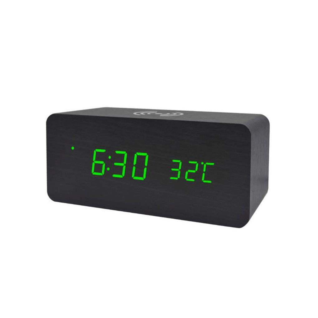 Wooden Alarm Clock Wireless Charging Wood Led Digital Clock Sound Control Function