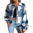thumbnail image 1 of Chaqueta Corta Abrigo Puff Manga Larga Solapa A Cuadros Abrigo De Moda De Un Solo Pecho Para Mujer Royalblue L, 1 of 6