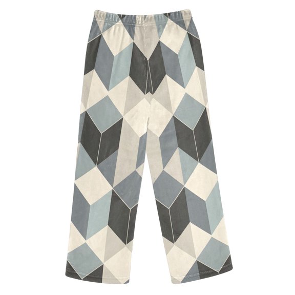 BZSMCE Neutral Geometric Haze Printed Loose Fit Flannel Pajama Pants Soft Plush Elastic Waist Loungewear Bottoms with Side Pockets for Indoor Home Wear