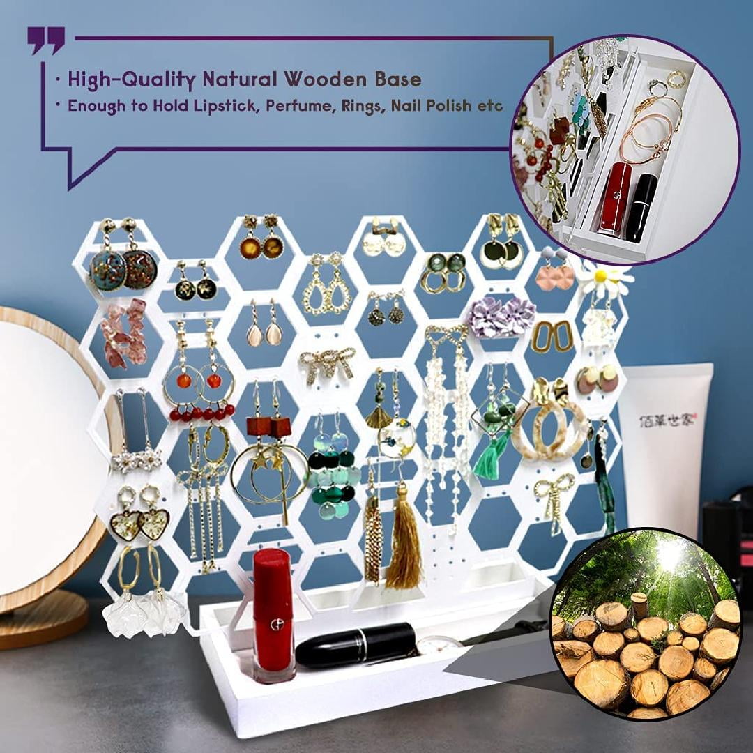 2-In-1 Earring Stand Jewelry Holder Organizer,Honeycomb Jewelry