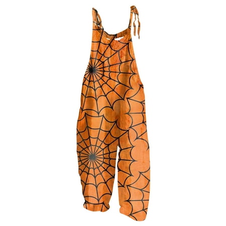 

Hkibbfh Halloween Rompers for Women 2024 Trendy Spider Web Printed One Piece Overall Spooky Cute Plus Size Sleeveless Jumpsuits Halloween Costumes for Girls Fall Dress Ginger L