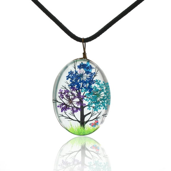 Besheek Multicolor Glass Blossom Tree Boho Beach Style Necklace Pendant