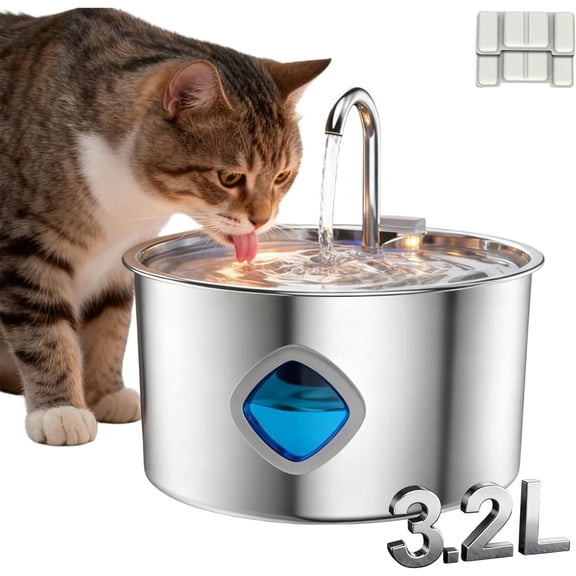 Vital Sip Cat Water Fountain - 108oz/3.2L Filtered Silent Stainless Steel Cat Faucet Fountain, VitalSip Dog Fountains with Water Level Viewing Window, Pet Drinking Fountains Indoor