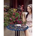 thumbnail image 5 of Spring Flower Round Fitted Tablecloth Colorful Wildflowers Leaf Black Watercolor Elastic Table Cloth Waterproof Oil Proof Seasonal Floral Table Cover Fits 44"-48" Round Tables for Party Dinner Decor, 5 of 6