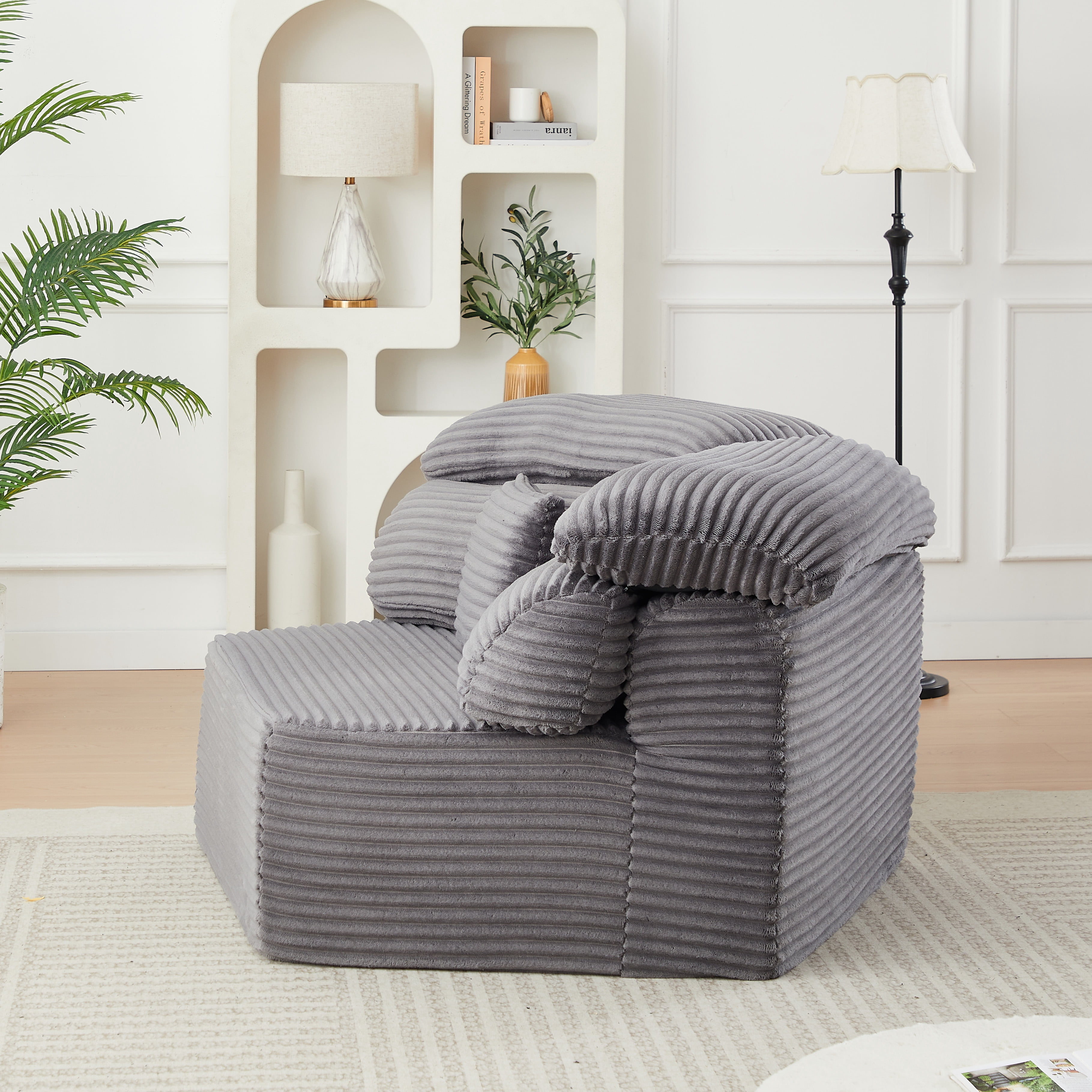 Leumius 53" Single Sofa,Oversized Modular Sofa Lounge Chair with Stylish Envelop Sesign Pillow,Pentagonal Sofa Boneless Couch for Living Room,Gray Corduroy
