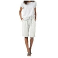 thumbnail image 4 of vigerkar Women's Knee Length Bermuda Shorts Elastic Waist Drawstring 10" Long Shorts Loose Fit Plus Size Summer Beach Short White, XXL, 4 of 6