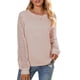 thumbnail image 1 of Suéter de mujer con cuello redondo, manga larga, calado y tejido gofre para otoño-invierno, color rosa amarillento, talla L, 1 of 6