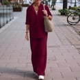 thumbnail image 2 of Womens Two Piece Set Long Sleeve Shirt Wide Leg Pants Casual Solid Color Spring Fall Outfit Deep Red L, 2 of 3