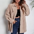 thumbnail image 2 of Camisa holgada de longitud media para mujer Chaqueta con botones de pana Abrigo de manga larga con hombros caídos con paneles Caqui M, 2 of 7