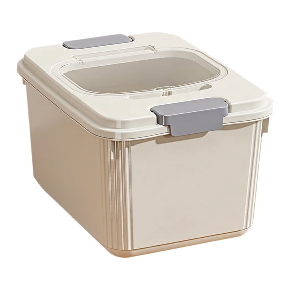 Yangxin 1-Pack Airtight Pet Food Storage Container with Built-In Measuring Cup for Kibble, BPA-Free Plastic Dry Food Bin for Dog & Cat, Airtight Seal Keeps Food Fresh, Cream White, 5-10lbs