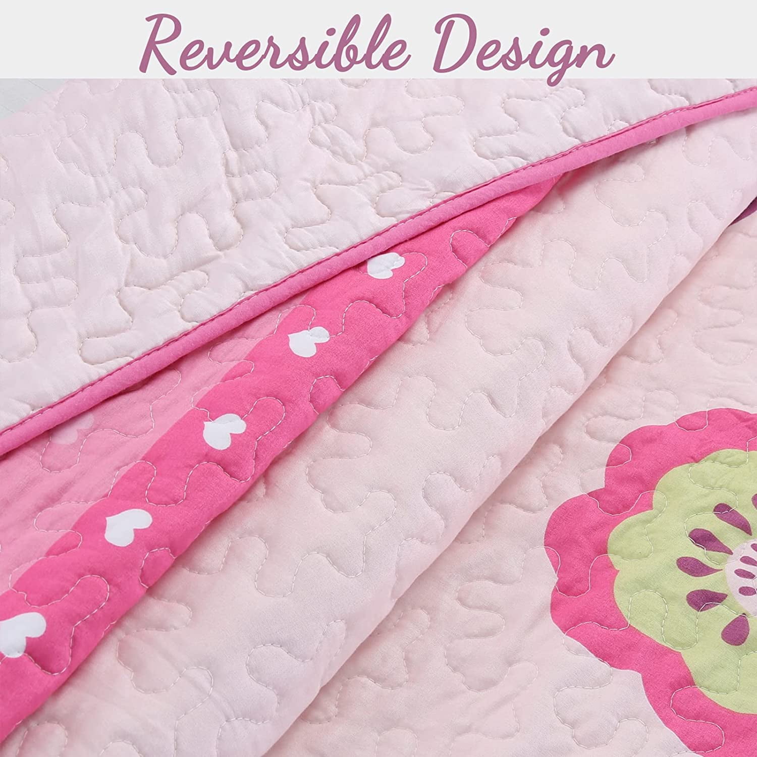 Cozy Line Microfiber Reversible Girls Coverlet Bedspread Quilt Set with Shams (Flower Garden, Queen - 3 Pieces)