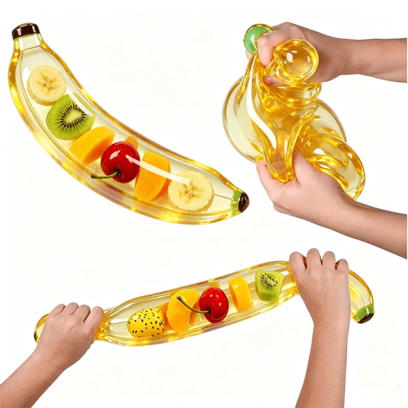 6.3 Inch Giant Clear Banana Squishy Toy, Transparent Jelly Fruit Squeeze Fidget Toy, Realistic Food‑Shaped Stress Relief Sensory Toy, Novelty Desk Decor & Holiday Gift