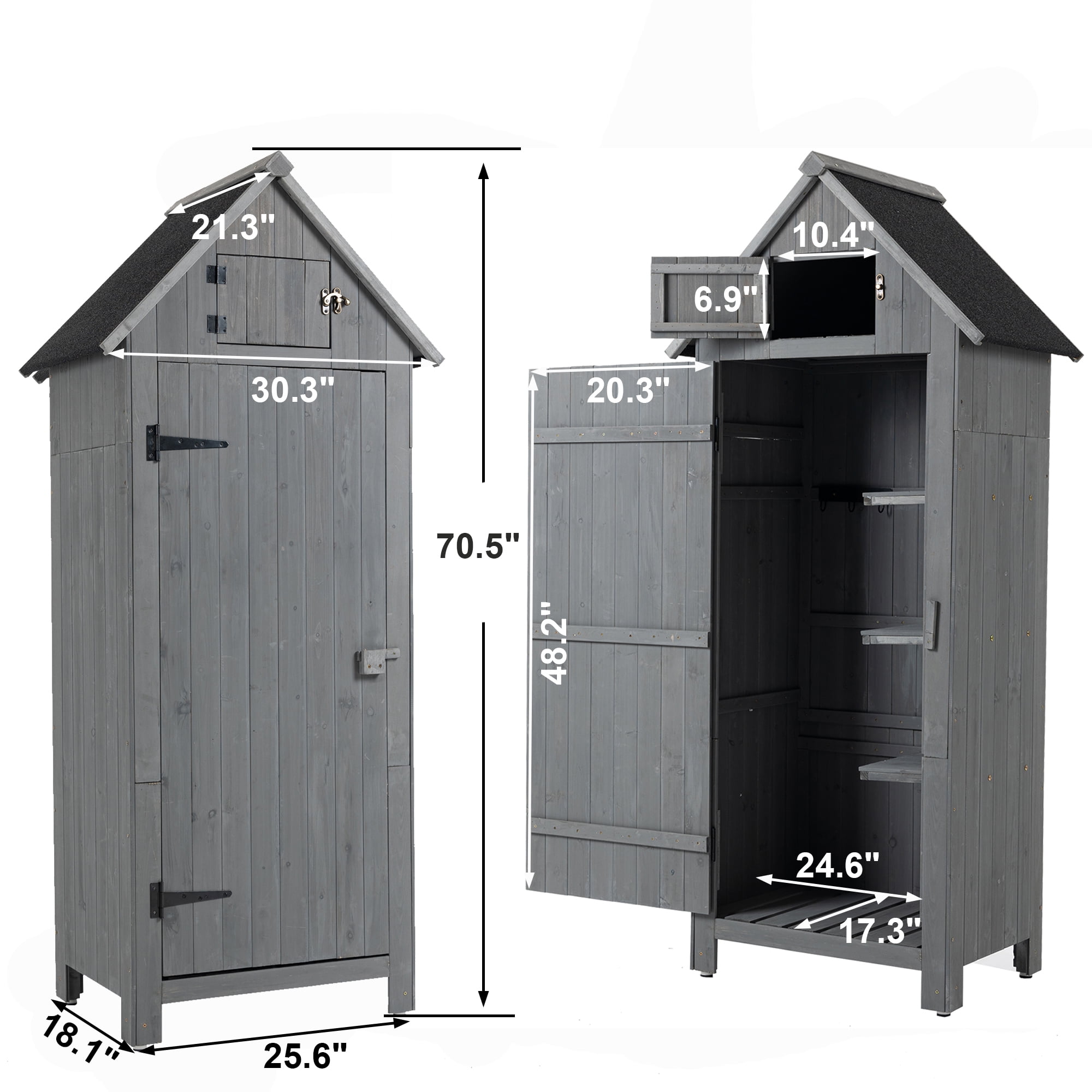 AENKYO 30.3"L X 21.3"W X 70.5"H Outdoor Storage Cabinet Tool Shed Wooden Garden Shed for Garden Lawn Backyard,Natural