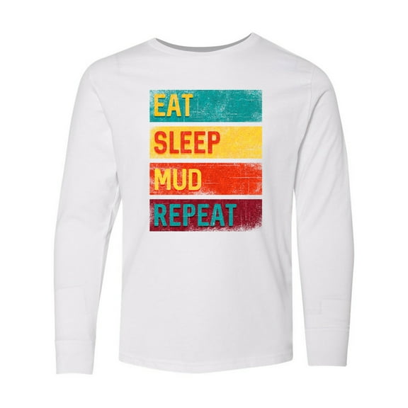 Inktastic Motocross BMX off Road Eat Sleep Mud Repeat Long Sleeve Youth T-Shirt