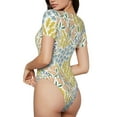 thumbnail image 3 of KLL Women 's Crew Neck Bodysuit Jumpsuits Boho Print Short onesies Stretch T Shirts, 3 of 7