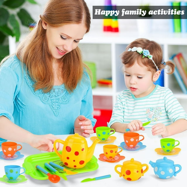 Apmemiss Christmas Gifts Clearance Pretend Play Toy Tea Set Kids Role Play Tea Toy Party Set 28pc Plastic Playset