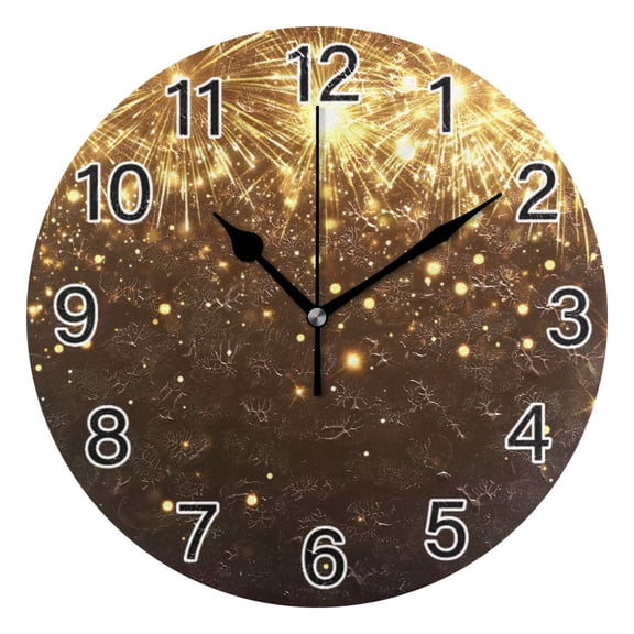 Ryvnso Golden Fireworks Wall Clock Non Ticking Silent Kitchen Clock Battery Operated Clocks 10 inch