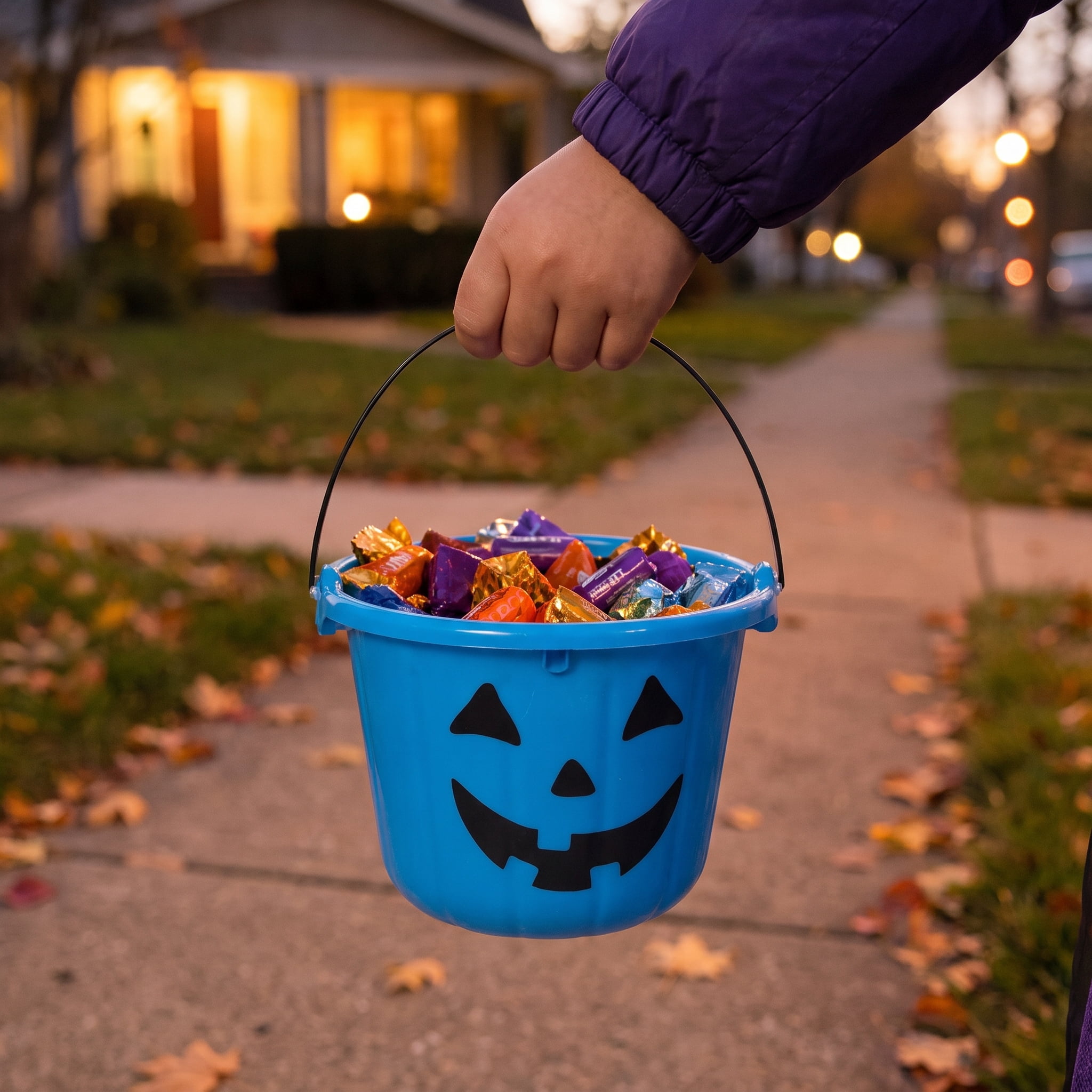 Light-Up Jack-o'-Lantern Trick-or-Treat Bucket, Blue, 6.5", Halloween by Way To Celebrate