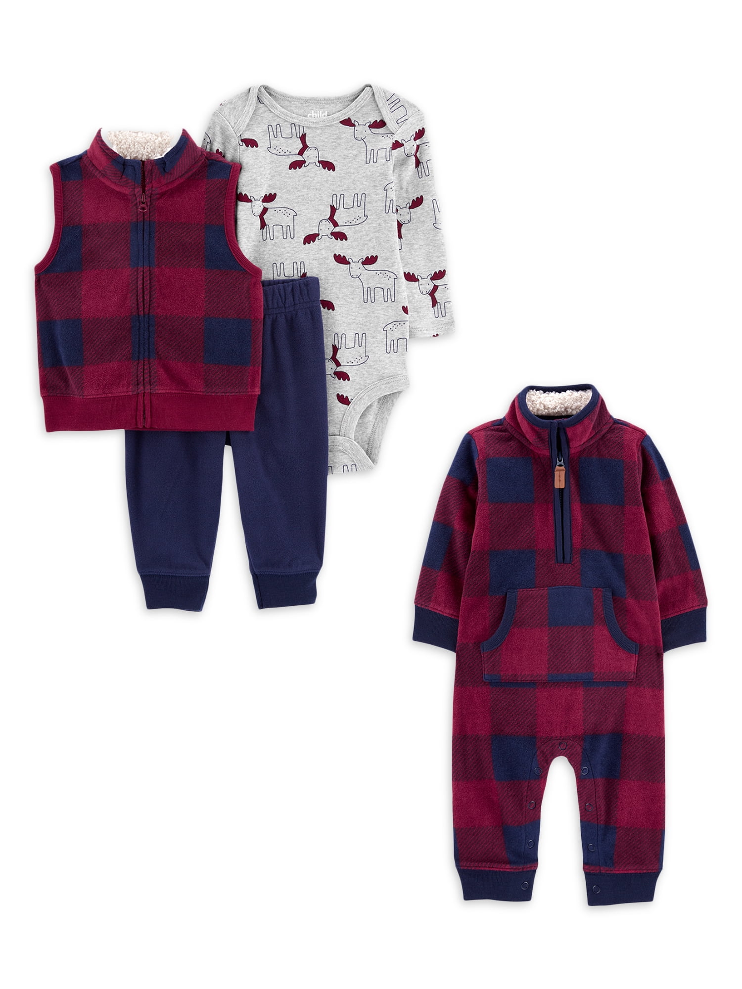 Carter's Child of Mine Baby Boy Vest Outfit and Jumpsuit Set, 4Piece
