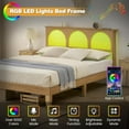 thumbnail image 4 of Wooden Bed Frame with Headboard and Natural Rattan, Boho Bed Frame with LED Lights and Storage Headboard, Strong Wooden Slat, Noise Free, No Box Spring Needed, Oak (Full), 4 of 9