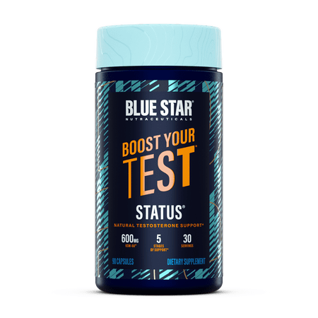 Blue Star Status Testosterone Booster for Men - w/KSM 66 Ashwagandha - Invigorate Stamina, Muscle Growth & Energy | Natural Test Booster Support - 90 Veggie Capsules