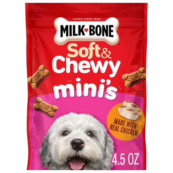 Milk Bone Soft & Chewy Mini’s Dog Treats, Made with Real Chicken, 4.5 oz Pouch