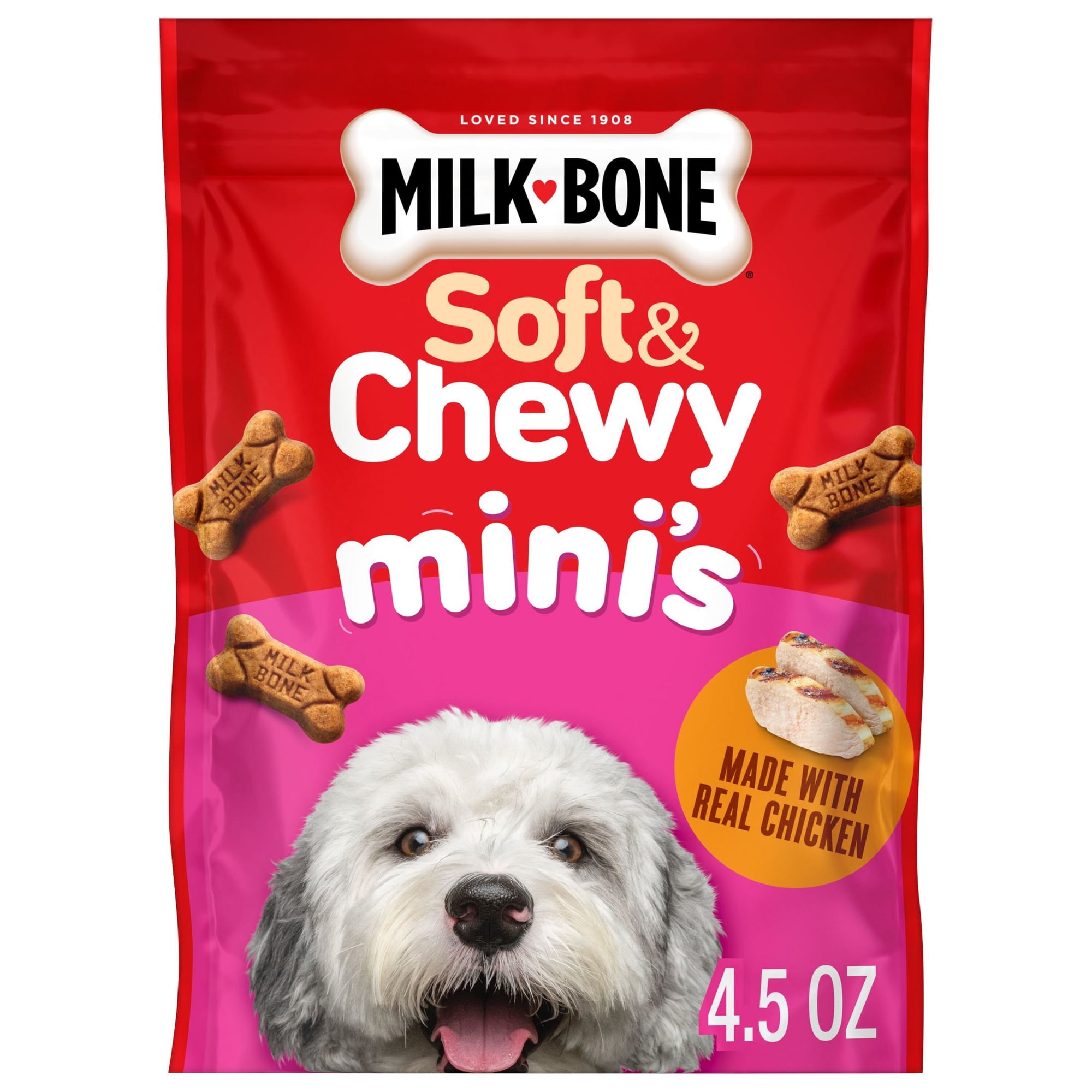 Milk Bone Soft & Chewy Mini’s Dog Treats, Made with Real Chicken, 4.5 oz Pouch