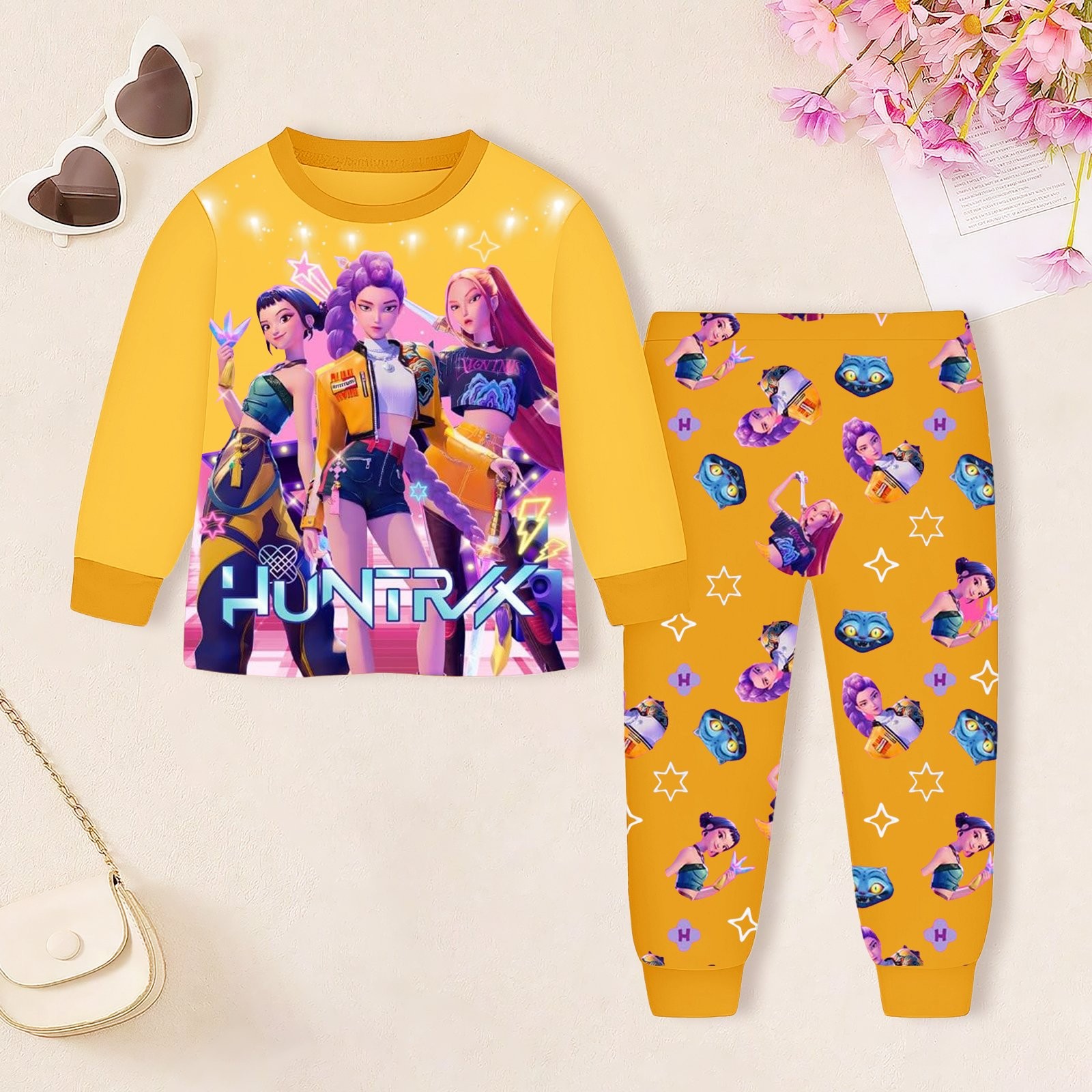 Pyjama Fille Kpop D-Demon H-Hunters - Manches Longues En Coton, Motifs Imprimés - Taille 2 à 14 Ans