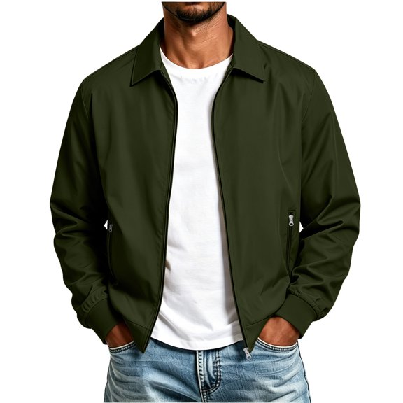 JTSRKL Full Zip Track Jacket for Men Laydown Collar Casual Stylish Golf Office Tops Work Windbreaker Daily Comfort Soft Fit Bomber Coat