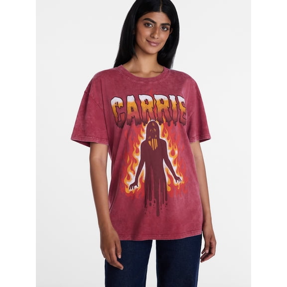 Carrie Women's Fire Halloween Graphic Tee with Short Sleeves, Sizes XXS-XXL