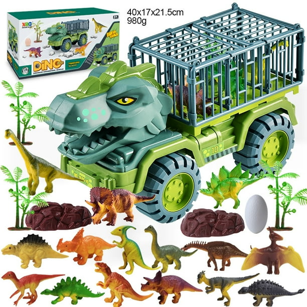 Juego de juguetes para niños con transportador de dinosaurios de gran tamaño, coche de triceratops tiranosaurio rex, dinosaurio sólido resistente a los choques