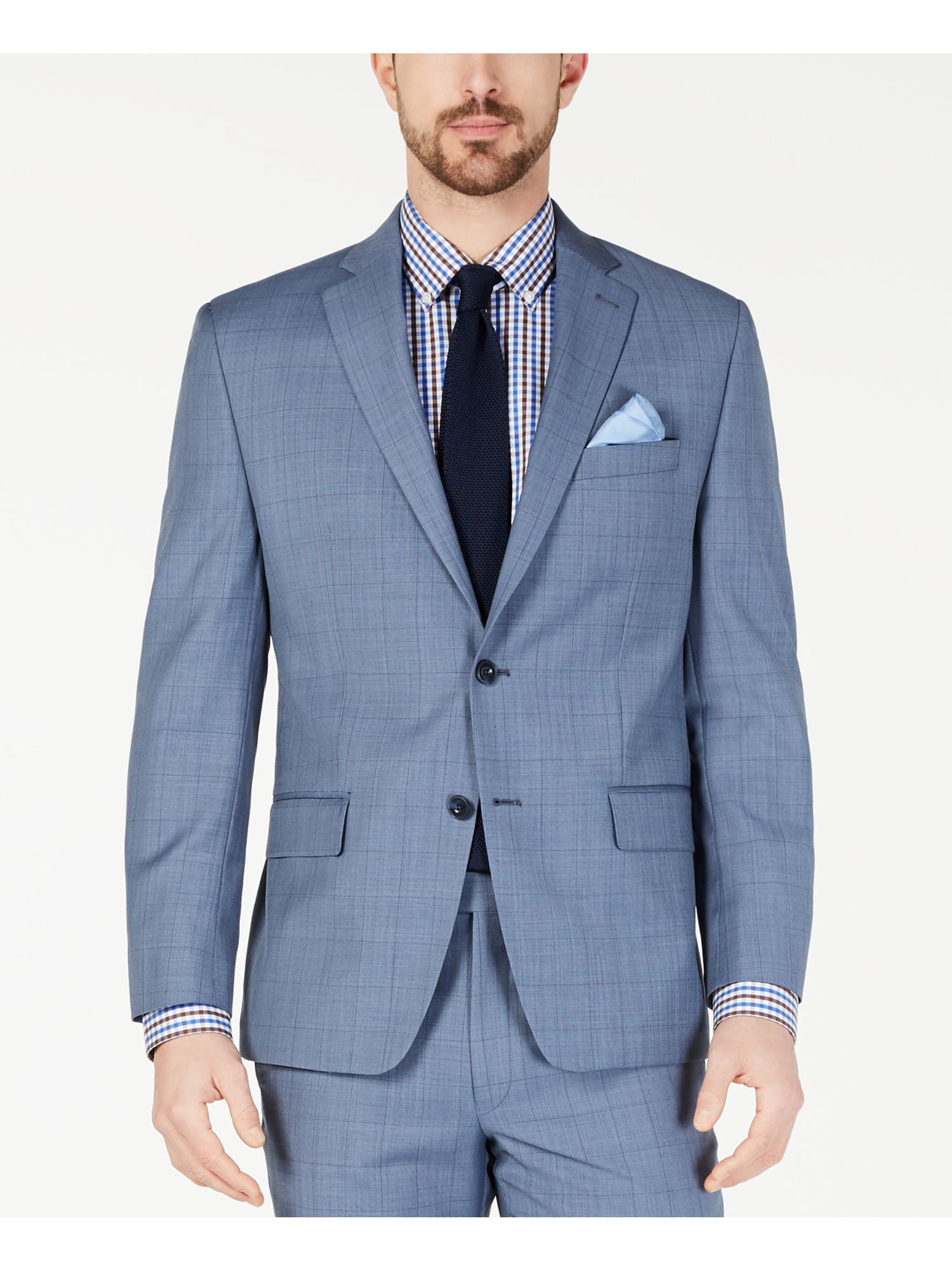 MICHAEL KORS Mens Blue Windowpane Plaid Wool Blend Suit Jacket 50L -  