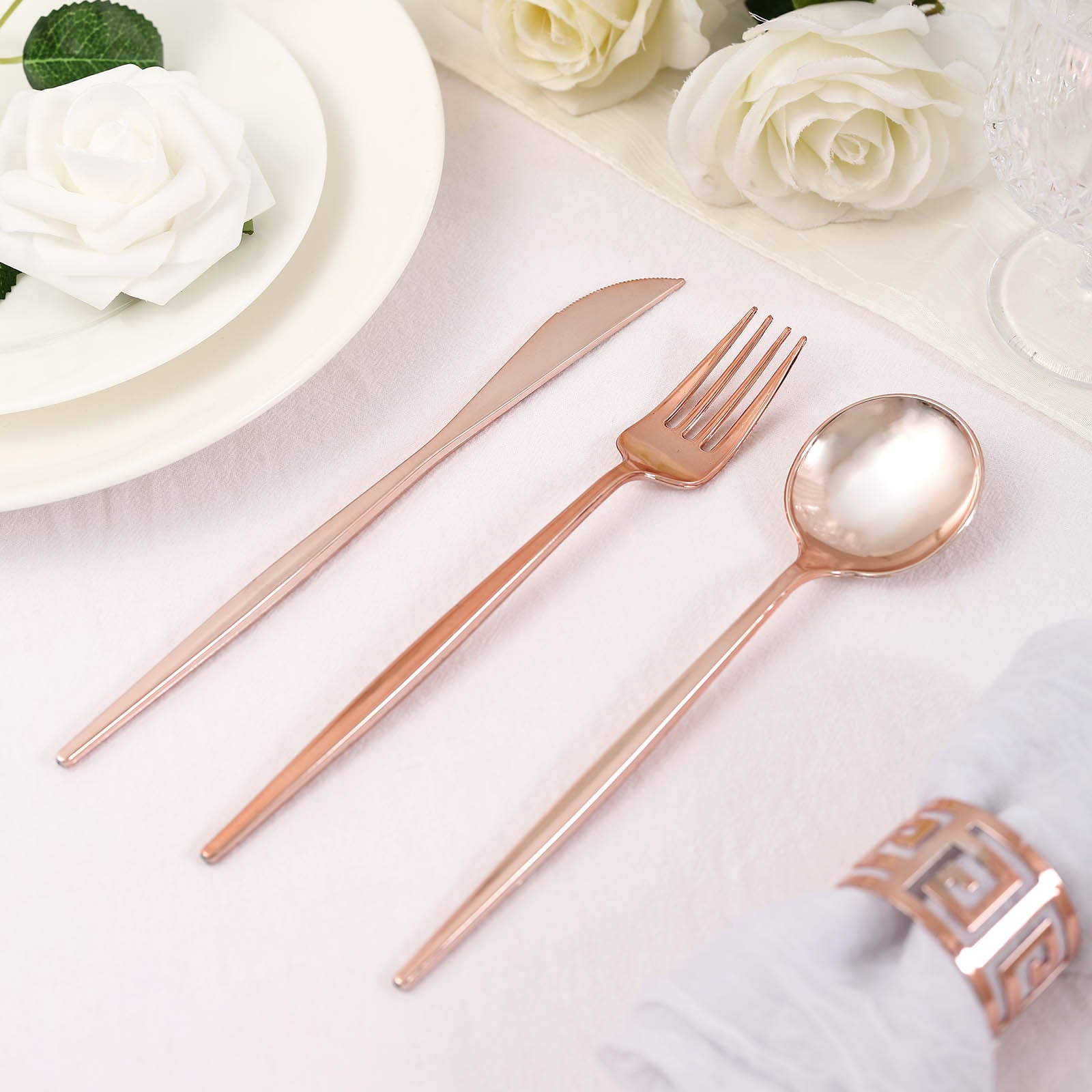 Efavormart 24 Pack Rose Gold/Blush Sleek Modern Flatware Set, Premium