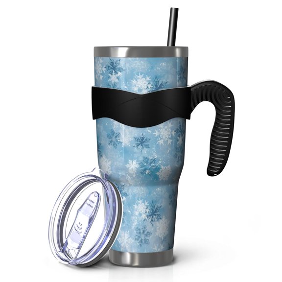 40oz Tumbler,Light Blue Christmas Snowflake Pattern Insulated Tumblers with Removable Handle,Stainless Steel Double Vacuum Coffee Tumbler Cup with Straw for Home,Office,Travel,Party