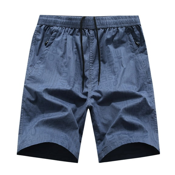 Sngxgn Men's Shorts Casual Elastic Waist Drawstring Summer Beach Shorts(Dark Blue,L)