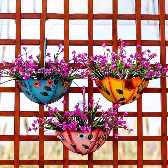 Tarmeek Pink Wrought Iron Wall Mounted Umbrella Shaped Planter Container for Indoor Outdoor Home Garden Decor, No Drill Installation Required