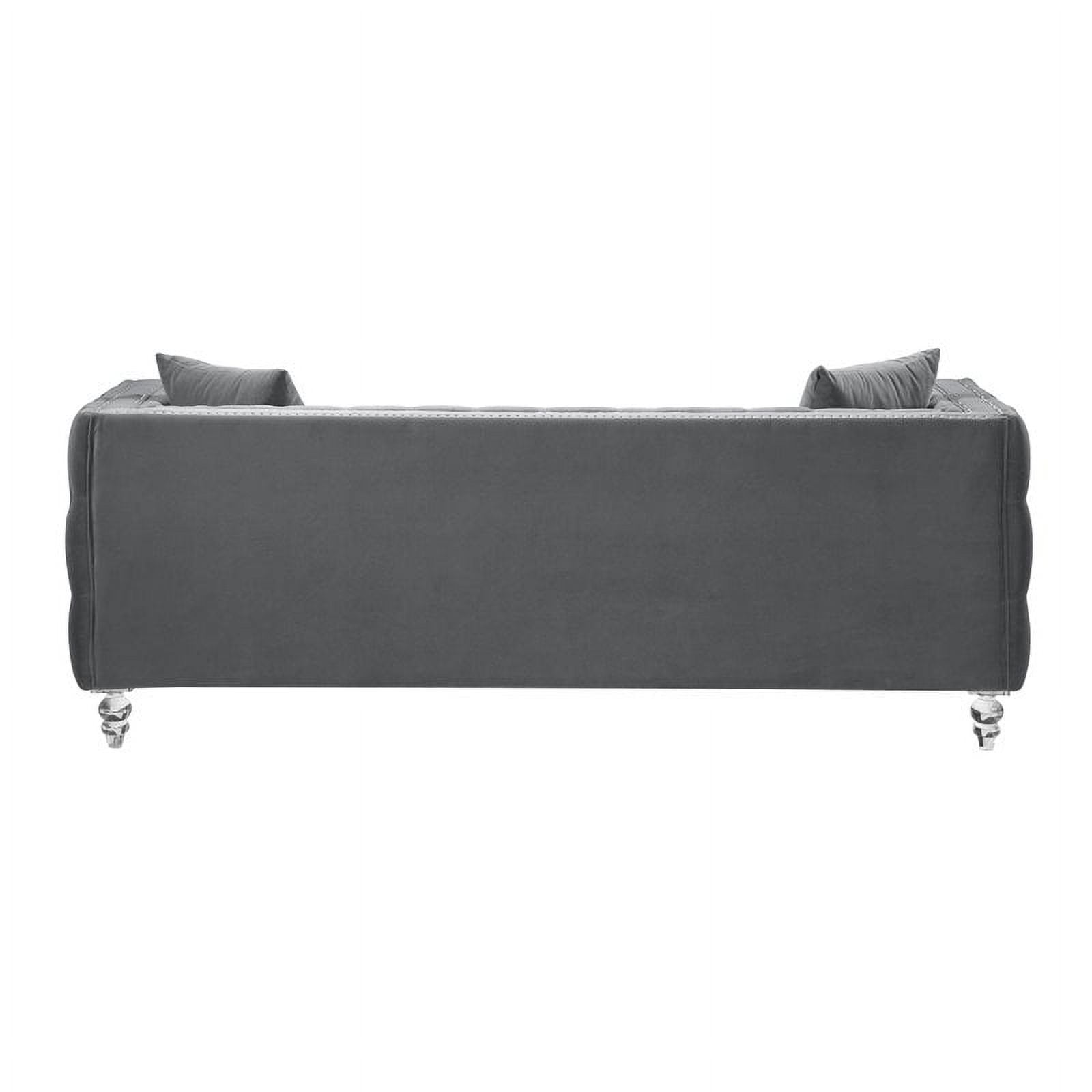 Lexicon Orina Button Tufted Velvet Sofa in Gray