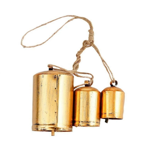 PULMCheerger Set Of 3 Christmas Bell Brass Cow, Shabby Style Rustic Metal Hanging Giant Cow Bells Decor, Christmas Bell Decoration for Indoor Outdoor Xmas Tree Home