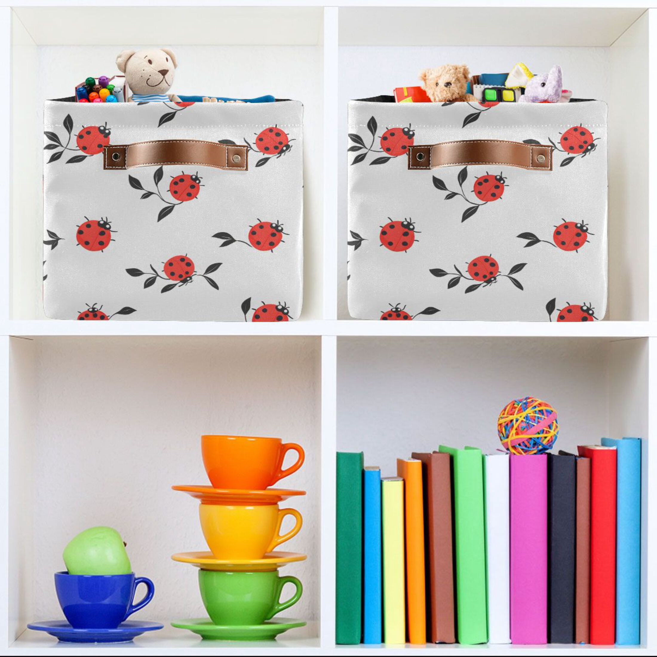 Ryvnso Ladybugs Leaves Storage Basket Large Bin Foldable Boxes Toys Organizer 14.2x10.2x8.3in 2 PCs