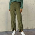 thumbnail image 3 of RQYYD Long Straight Leg Trousers for Women Corduroy Slit Hem Fashion Pants Elastic Waist Casual Wide Leg Bottoms Joggers Army Green M, 3 of 6