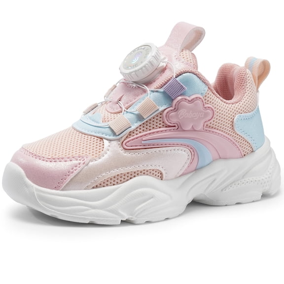 BABAYA Toddler Girls Sneakers Casual Slip on Walking Athletic Shoes with Rotating Buckle
