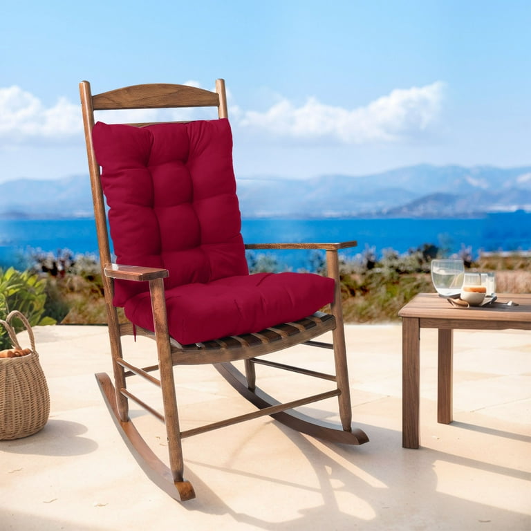TOPCHANCES Indoor Outdoor Rocking Chair Cushions Set 2 Piece Tufted Comfortable Cushions for Rocking Chairs with Non Slip Ties Burgundy