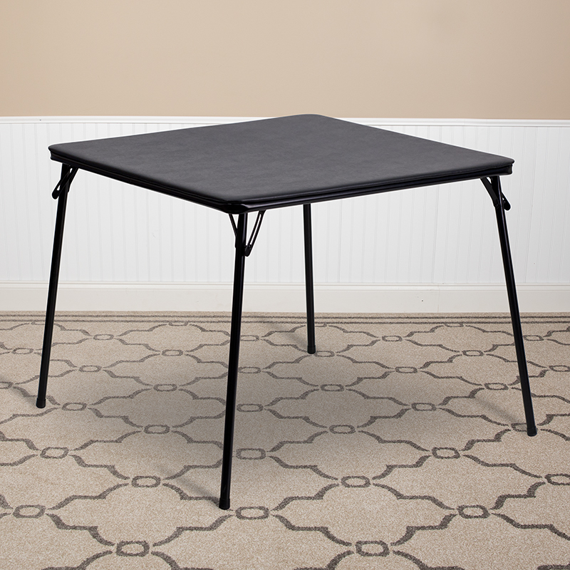 Emma + Oliver Black Foldable Card Table with Vinyl Table Top Game
