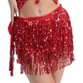 thumbnail image 2 of Fringe Sequin Mini Skirt for Women with Sparkly Belly Dance Performance Hip Scarf Wrap Tassel Performance Carnival Costume Red One Size, 2 of 4