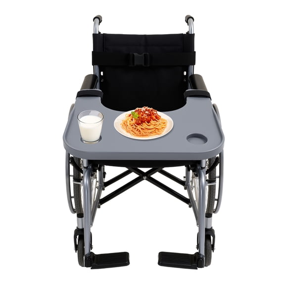 Miumaeov Wheelchair Tray Table with Cup Holders, 22.83x20.87 Inch ABS Lap Desk for Elderly, 110lbs Capacity Adjustable Mounting Tray for Wheelchairs & Commode Chairs