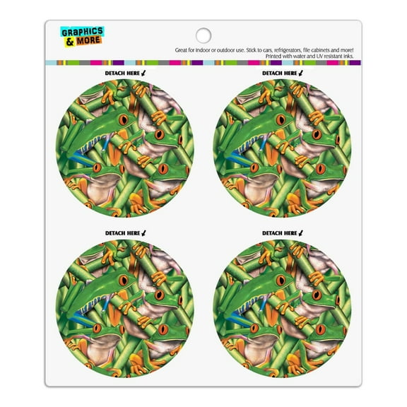 Red Eye Tropical Rainforest Frogs Refrigerator Fridge Locker Vinyl Circle Magnet Set