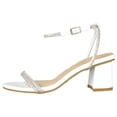 thumbnail image 2 of Top Moda Shoes Women Block Short Heels Open Toe Ankle Strap Bling Rhinestone CITY-1 White PU 8.5, 2 of 3