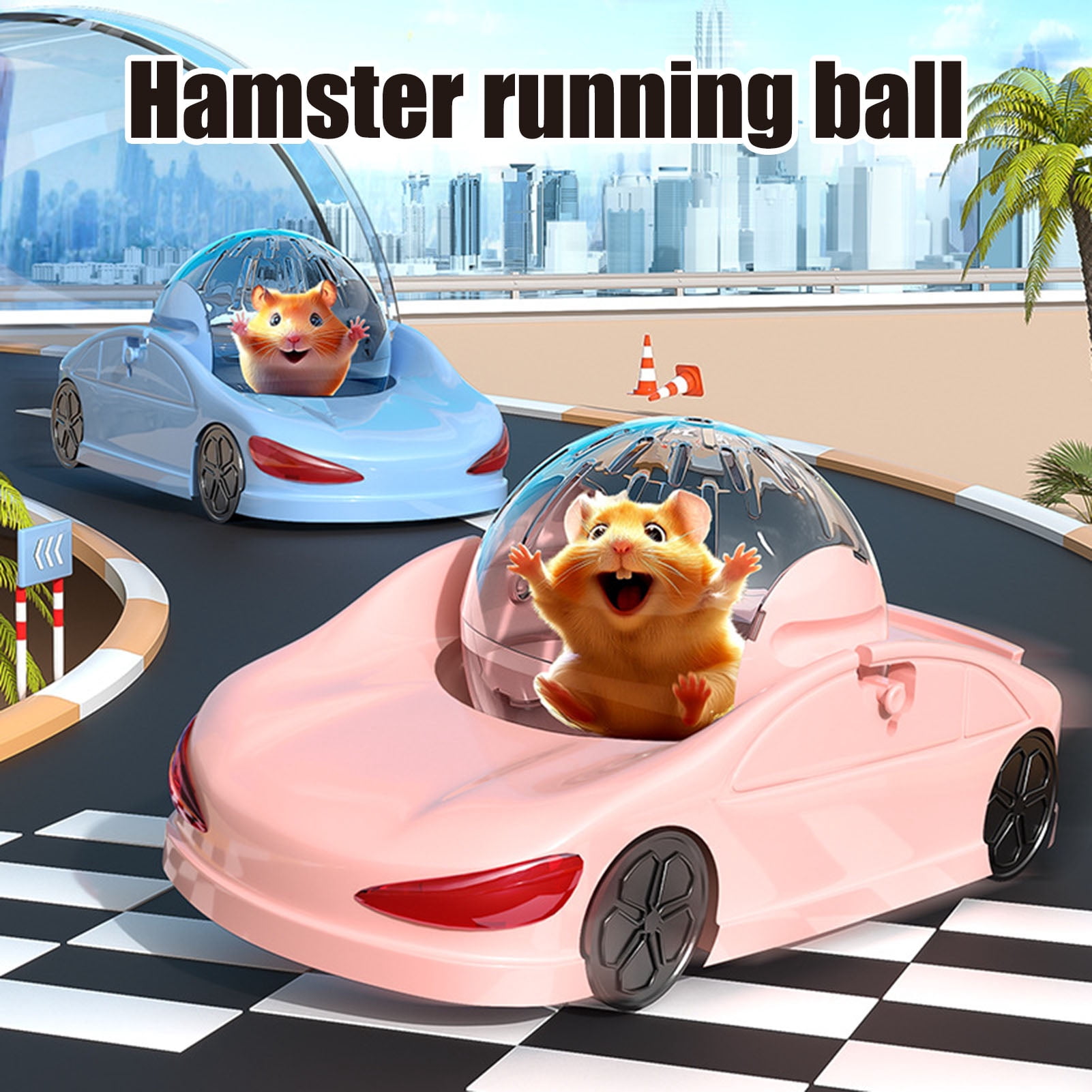 YIFAEUX Hamster Running Ball Vehicle Toy Transparent Ball Hamster Exercise Wheel 360-degree View Silent Fitness Running Wheel for Small Pets