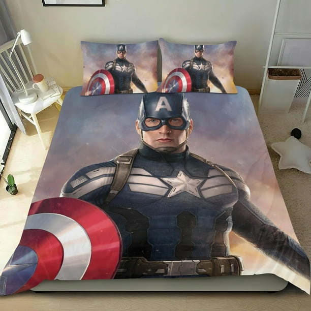 Capitán América Conjunto de sábanas temático, trío de piezas, cómodo y amigable con la piel, diseño único, regalo de decoración para el hogar para familiares, amigos y fans,140cm *210cm